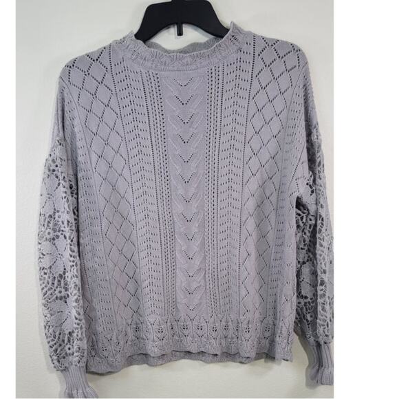 Women's Lace Knit Sweater - Gray - Picture 2 of 9